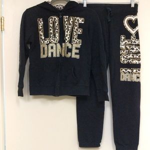 Black 2 PC glitter Love Dance lounge/ active wear set. Girls size 12 By Justice